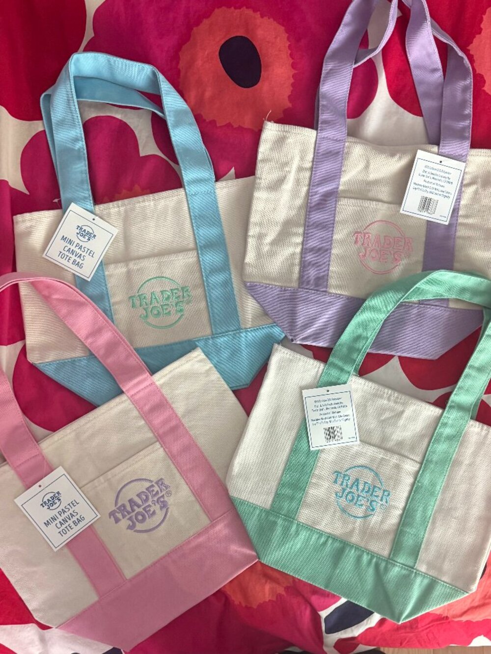 4 Trader Joe’s Mini Tote Bags - All Four Pastel Colors